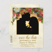 花ビクトリアン付き/写真結婚式の日付を保存 案内ポストカード (正面/裏面)