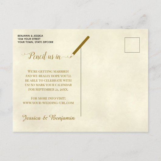 花ビクトリアン付き/写真結婚式の日付を保存 案内ポストカード (裏面)