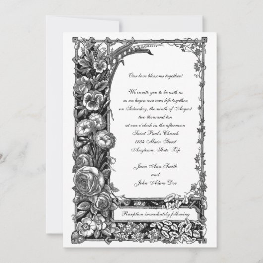 花ビクトリアン結婚式招待状 招待状 (正面)