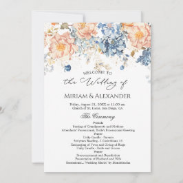 花ピンクのウェディングプログラム ブルー 招待状