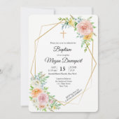 花ピンクのエレガントな洗礼 神聖な行事 招待状 (正面)