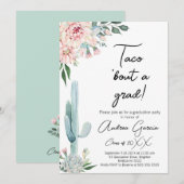 花ピンクのタコについて卒業、卒業式のお知らせ 招待状 (正面/裏面)