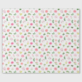 花ピンクのバラと葉 ラッピングペーパー (フラット)