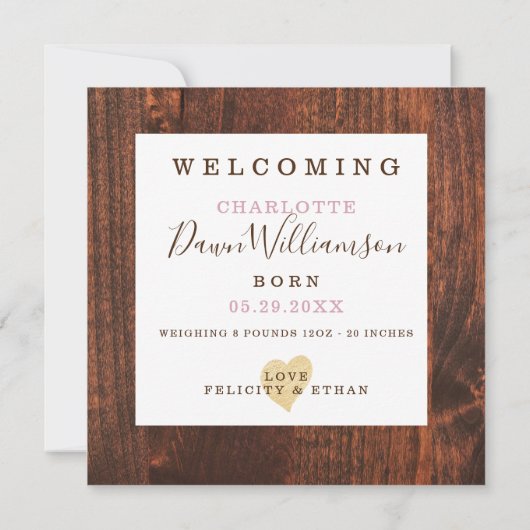 花ピンクのバラフローラ誕生のお知らせカード 案内状 (裏面)