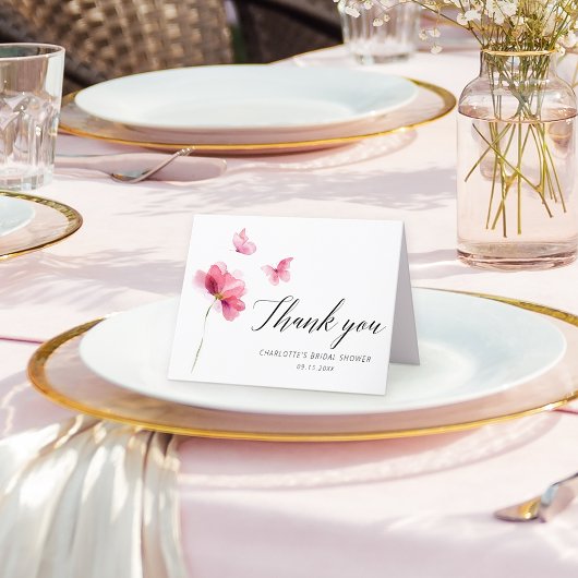 花ピンクのブライダルシャワー感謝カード サンキューカード