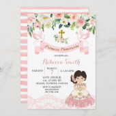 花ピンクのメキシコの少女の聖体拝領の招待状 招待状 (正面/裏面)