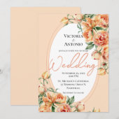 花ピンクのモダンな水彩画ウェディング招待状 招待状 (正面/裏面)