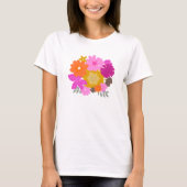 花ピンクの束、かわいいおしゃれな女性らしい Tシャツ (正面)