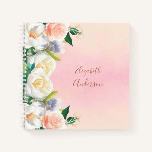 花ピンクの白い名前 ノートブック (正面)
