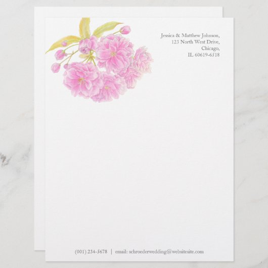 花ピンクの緑の水色のアートレターヘッド レターヘッド (正面/裏面)