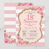 花ピンクの芍薬サプライズ 18歳の誕生日パーティー 招待状 (正面/裏面)
