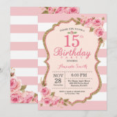 花ピンクの芍薬 15歳の誕生日パーティー招待状 招待状 (正面/裏面)