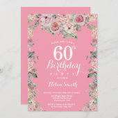 花ピンクの芍薬 60歳の誕生日招待状 招待状 (正面/裏面)