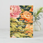 花ピンクオレンジ緑フレームエレガントウェディング 招待状 (スタンド正面)