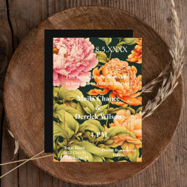 花ピンクオレンジ緑フレームエレガントウェディング 招待状