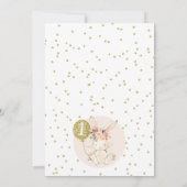 花ピンクゴールドうさぎ1歳の誕生日感謝カード 招待状 (裏面)