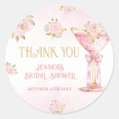 花ピンクゴールドのウェディングシャワーのお礼 ラウンドシール (正面)