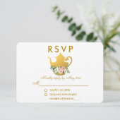 花ピンクゴールドのウェディングシャワー ティーパーティー RSVP R (スタンド正面)