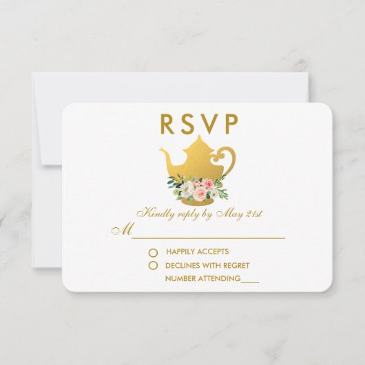 花ピンクゴールドのウェディングシャワー ティーパーティー RSVP R (正面)