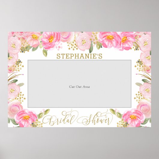 花ピンクゴールドのブライダルシャワー写真小道具 ポスター (正面)