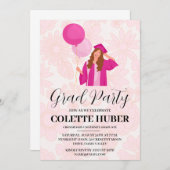 花ピンクモダンの卒業式 招待状 (正面/裏面)