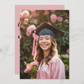 花ピンクモダンの卒業式 招待状 (正面/裏面)
