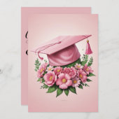 花ピンクモダンの卒業式 招待状 (正面/裏面)