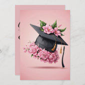 花ピンクモダンの卒業式 招待状 (正面/裏面)