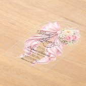 花ピンクリボン エレガント ブライダルシャワー アクリル招待状 (レイダウン)