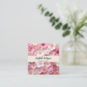 花ピンク白クリーム写真QRロゴ スクエア名刺 (スタンド正面)