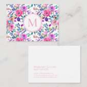 花ピンク紫モノグラム水彩 名刺 (正面/裏面)