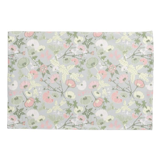 花ピンク緑の花の柄ホームデコール 枕カバー (裏面)