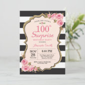 花ピンク芍薬サプライズ100歳誕生日パーティー 招待状 (スタンド正面)