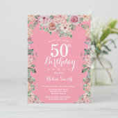 花ピンク芍薬 50歳の誕生日招待状 招待状 (スタンド正面)