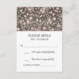 花ピンク茶色の素朴な結婚式RSVPカード 出欠カード