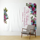 花ピンク青シックな結婚式の写真ブースの背景 タペストリー (インサイチュ(横))