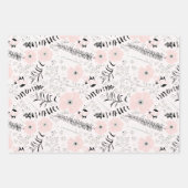 花ピンク黒い植物切り離しギフト ラッピングペーパーシート (正面)