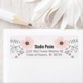 花ピンク黒の植物模様 ラベル