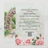 花ピンク/グリーン ガーデンパーティー 誕生日パーティー ご招待 招待状 (正面/裏面)