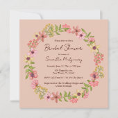 花ピンク ボタニカル ピンク 春の花嫁のシャワー 招待状 (正面)