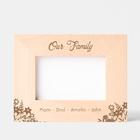 花ファミリ日付名木枠の刻印 レーザー彫刻フレーム (正面)