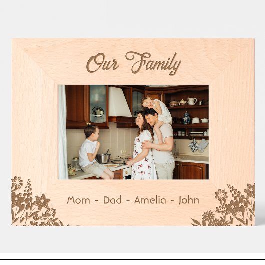 花ファミリ日付名木枠の刻印 レーザー彫刻フレーム