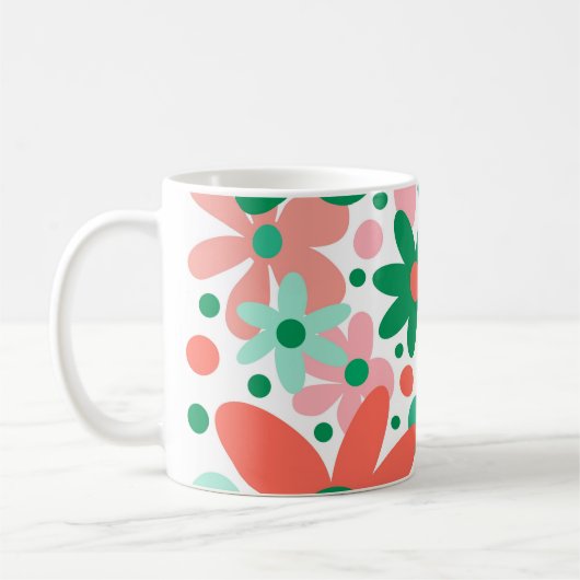 花ファンキーは緑、桃、珊瑚 コーヒーマグカップ (左)