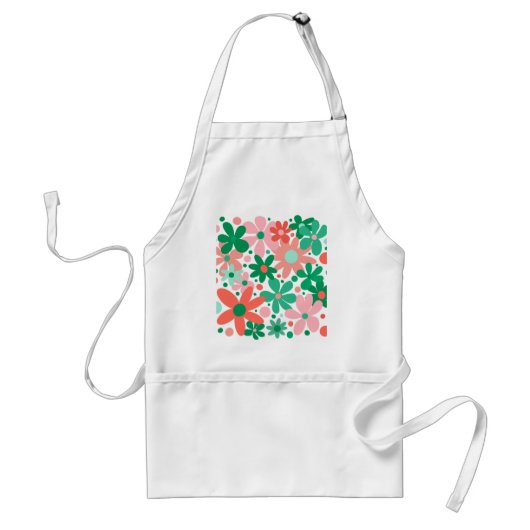 花ファンキーは緑、桃、珊瑚 スタンダードエプロン (正面)