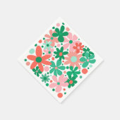 花ファンキーは緑、桃、珊瑚 スタンダードカクテルナプキン (角)