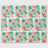 花ファンキーは緑、桃、珊瑚 ラッピングペーパー (フラット)