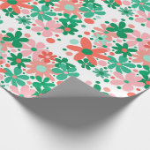 花ファンキーは緑、桃、珊瑚 ラッピングペーパー (角)