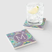 花ファンキーカラフル柄モノグカスタムラム ストーンコースター (横)