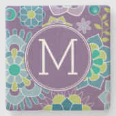花ファンキーカラフル柄モノグカスタムラム ストーンコースター (正面)