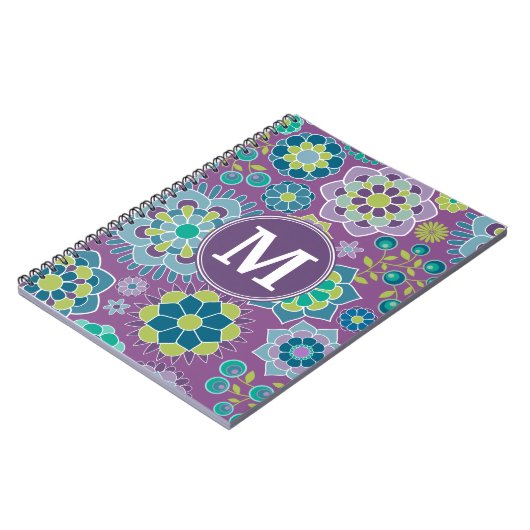 花ファンキーカラフル柄モノグカスタムラム ノートブック (左側)